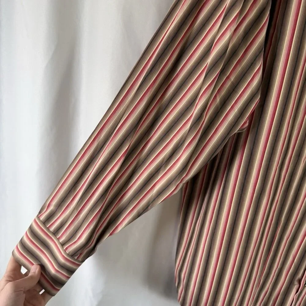 Banana Republic Dress Shirt Men's Large Brown Striped Button Up Long Sleeve